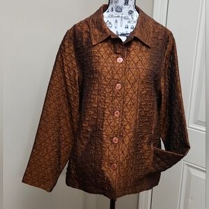 ❤️ Gorgeous Copper-Brown Crinkled Textured Lightweight Button Up Jacket Medium